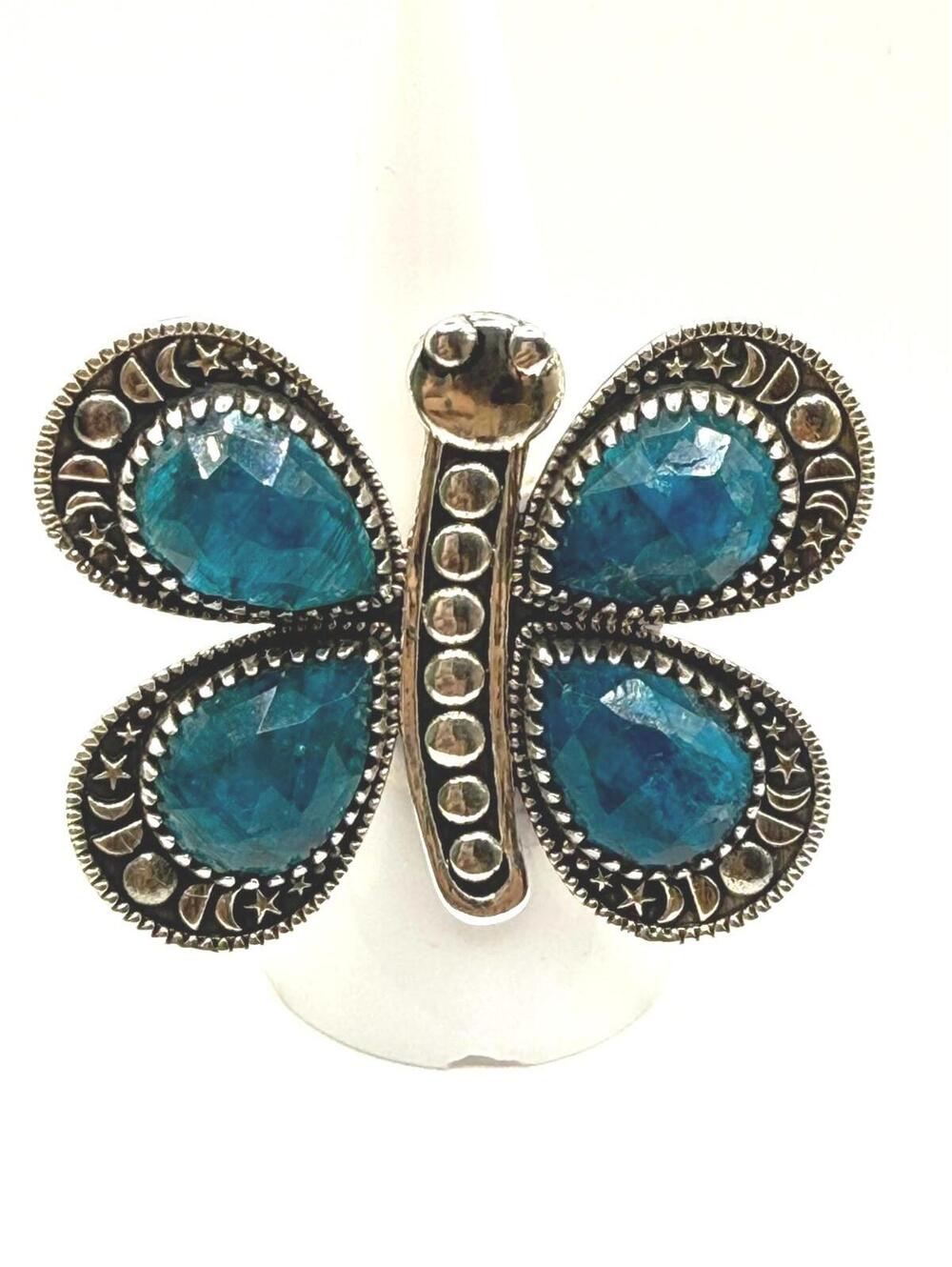 Aqua Sapphire Starlight Butterfly Ring • .925 Sterling Silver • Adjustable